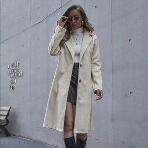 Single Breasted Lapel Collar Midi Overcoat